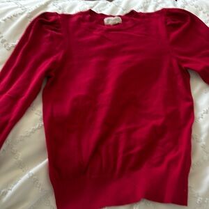 Red sweater top with poof on sleeve